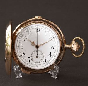 1900s SWISS Chronograph / Quarter Repeater 14K Gold Large Pocket Watch