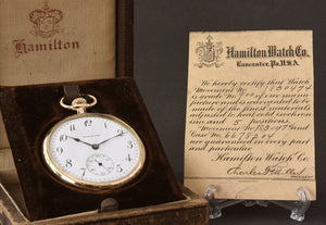 1918 HAMILTON USA g. 900 14K Masonic Pocket Watch w/Box