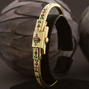 60s CARON Swiss Ladies Enamel Bracelet Watch