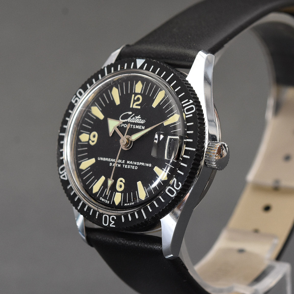 70s CHATEAU Sportsmen Date Vintage Diver Style Watch