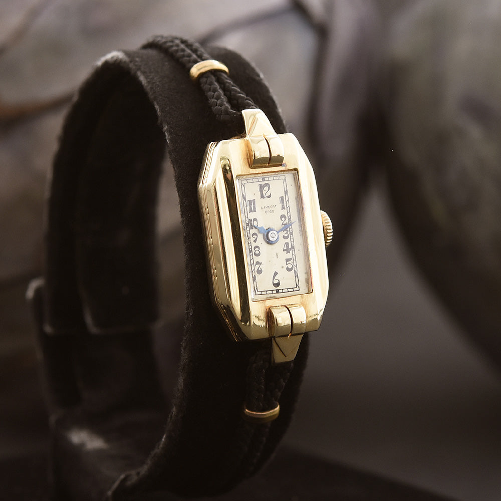 30s GLYCINE Lambert Bros. Ladies Art Deco 14K Gold Watch