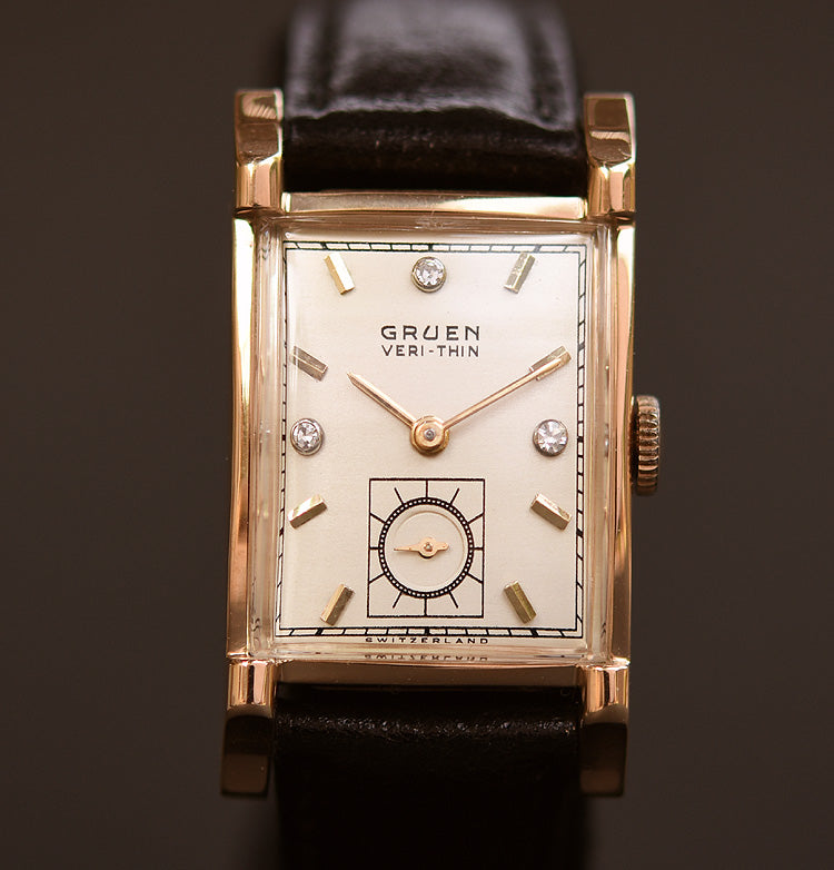 1948 GRUEN Verti-Thin 14K Gold/Diamonds Gents Watch