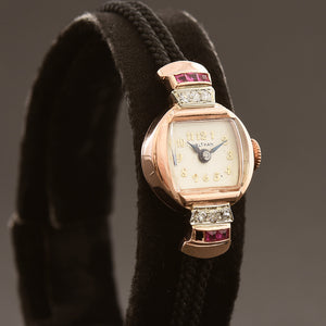 1941 WALTHAM USA Ladies Art Deco 14K Gold Diamonds/Rubies Watch