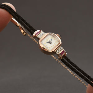 1941 WALTHAM USA Ladies Art Deco 14K Gold Diamonds/Rubies Watch