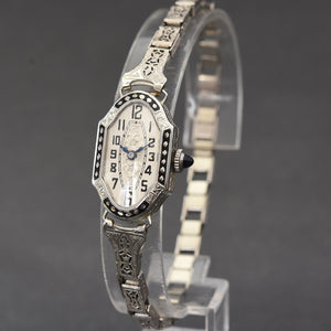 20s WARWICK Ladies Art Deco 18K Gold/Enamel Watch