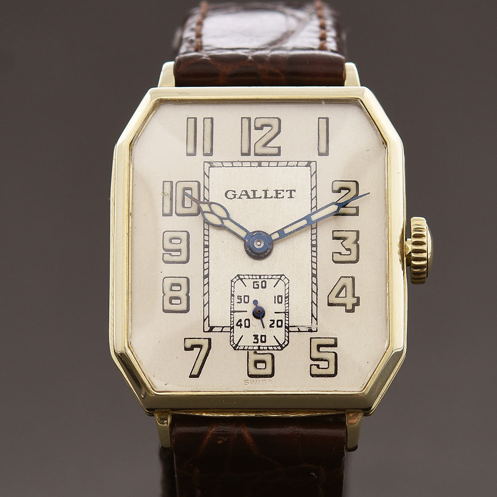 20s GALLET 14K Gold Octagon Art Deco Gents Watch