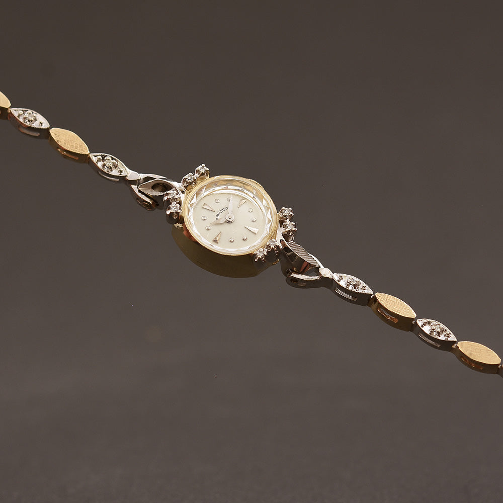 60s HAMILTON USA Ladies Tutone 14K Gold Watch
