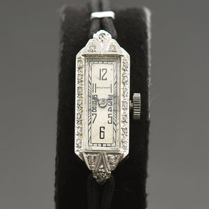 30s WALTHAM USA Ladies 14K Gold & Diamonds Art Deco Watch