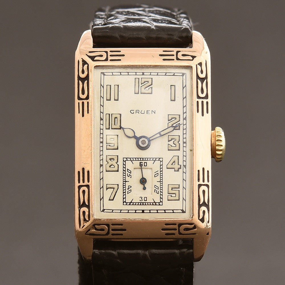 1928 GRUEN 'Quadron' Gents Art Deco Enamel Watch 157-8