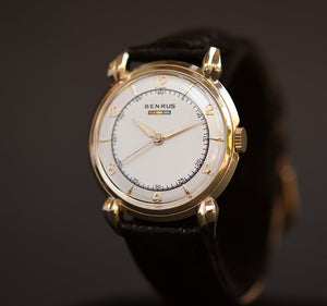 40s BENRUS Tricolor Gents 14K Solid Yellow Gold Watch