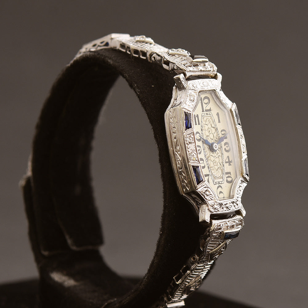 20s HAYDEN Ladies 18K Gold/Diamonds-Sapphires Art Deco Watch