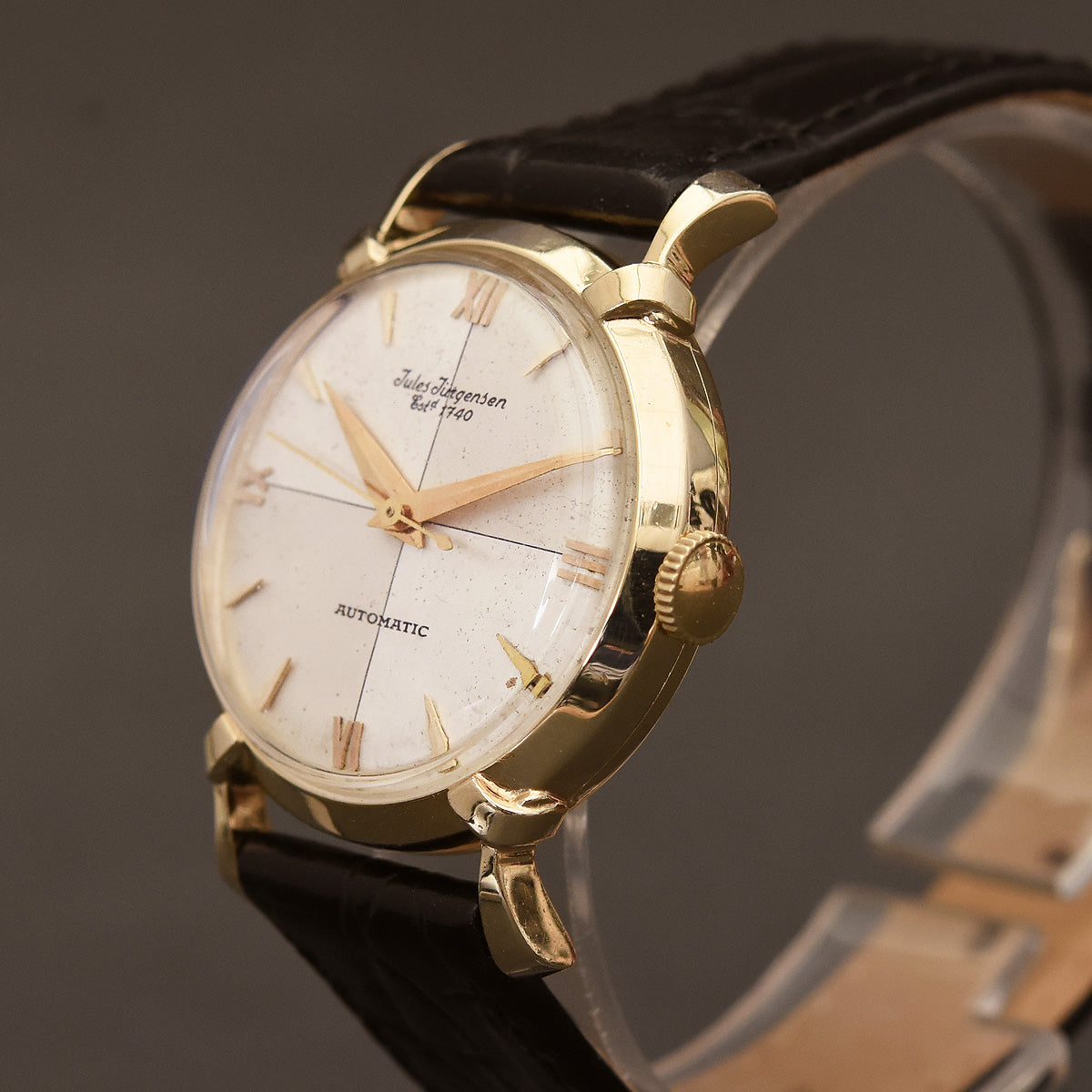 50s JULES JURGENSEN Automatic Gents 14K Gold Dress Watch empressissi