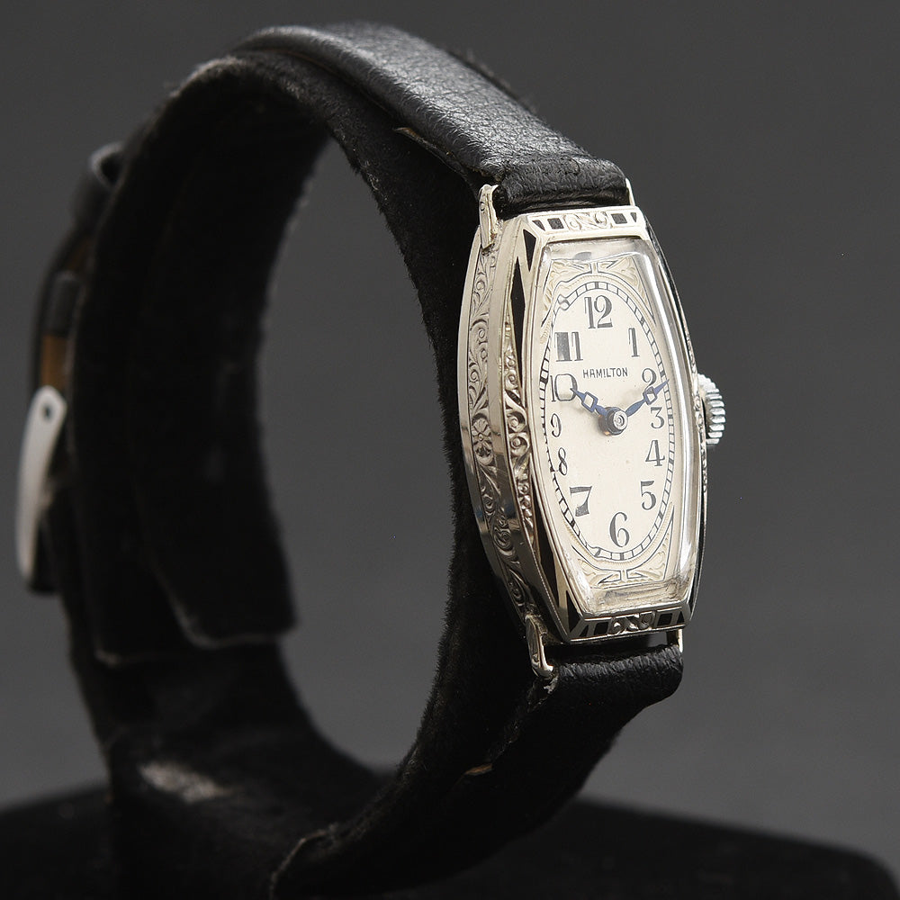 1930 HAMILTON USA 'Chevy Chase' Ladies Art Deco 14K Gold/Enamel Watch