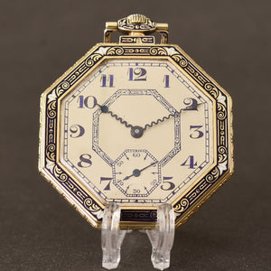 1919 LONGINES 14K Gold/Enamel Octagon Art Deco Swiss Pocket Watch