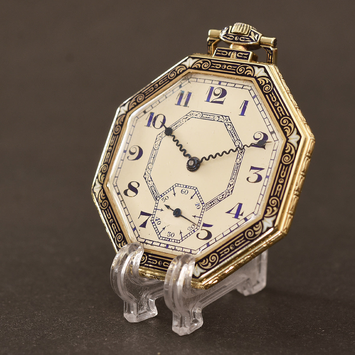 1919 LONGINES 14K Gold/Enamel Octagon Art Deco Swiss Pocket Watch