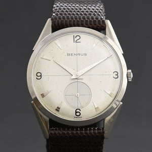 50s BENRUS Gents 14K Solid White Gold Dress Watch