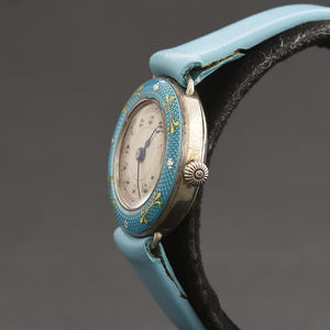 20s LOTUS 0.935 Silver Enamel Ladies Art Deco Watch