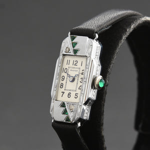 20s ETON Ladies Art Deco Diamonds/Emerald 14K Gold Watch