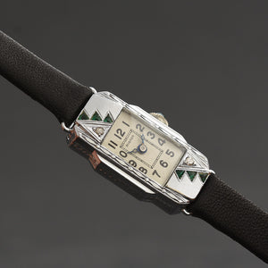 20s ETON Ladies Art Deco Diamonds/Emerald 14K Gold Watch