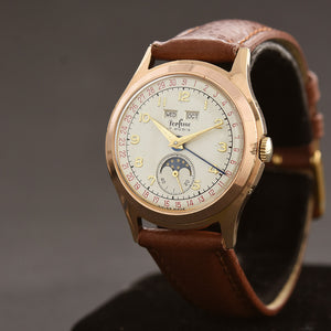 50s PERFINE Gents Triple Calendar Mondphase Vintage Swiss Watch