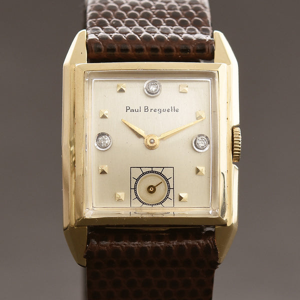 40s PAUL BREGUETTE 14K Solid Gold/Diamonds Gents Dress Watch