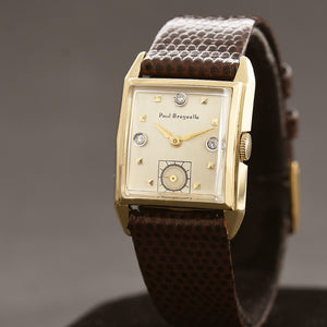 40s PAUL BREGUETTE 14K Solid Gold/Diamonds Gents Dress Watch