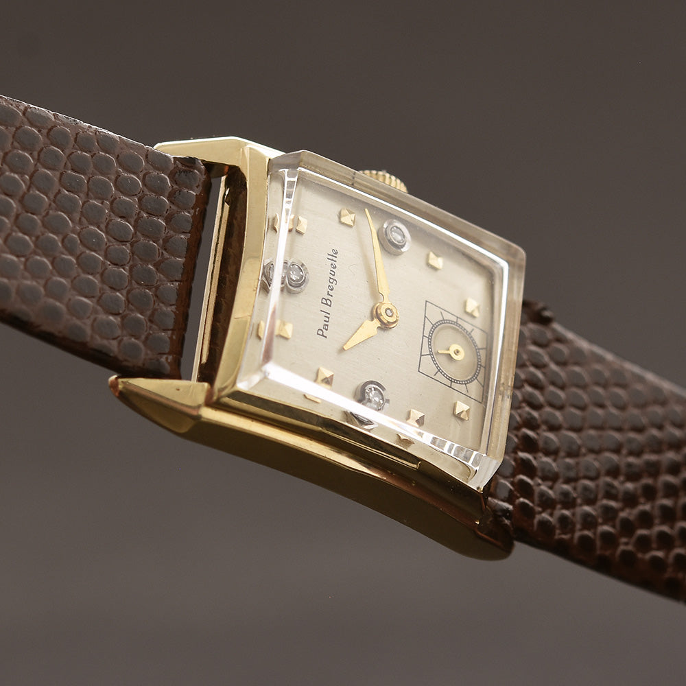 40s PAUL BREGUETTE 14K Solid Gold/Diamonds Gents Dress Watch