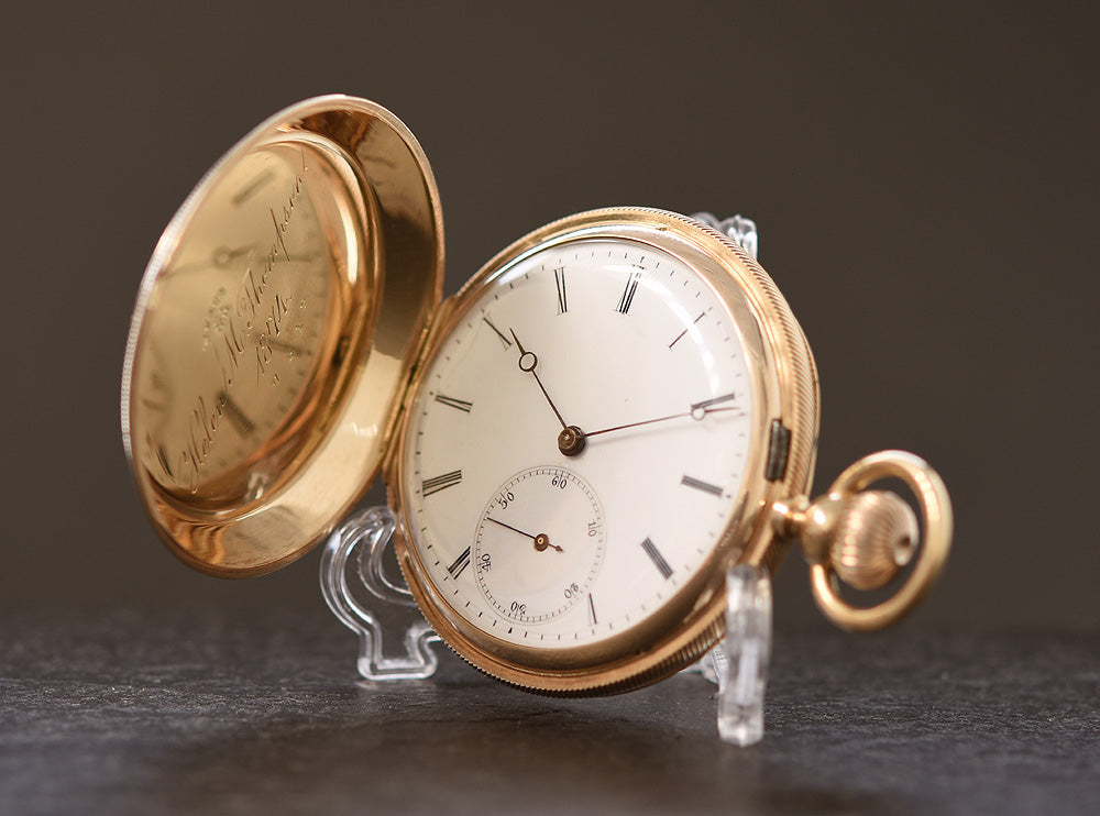 1890 JAMES RUSSELL Swiss KWKS Hunter/Savonette Pocket Watch