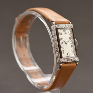 30s PERY Ladies Platinum & Diamonds Enamel Art Deco Watch