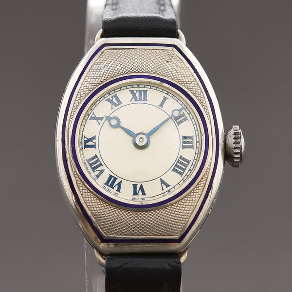 20s THE ANGUS 0.935 Silver Enamel Ladies Art Deco Watch