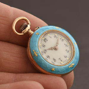 1890s Swiss Silver/Enamel Cylinder Pocket Watch