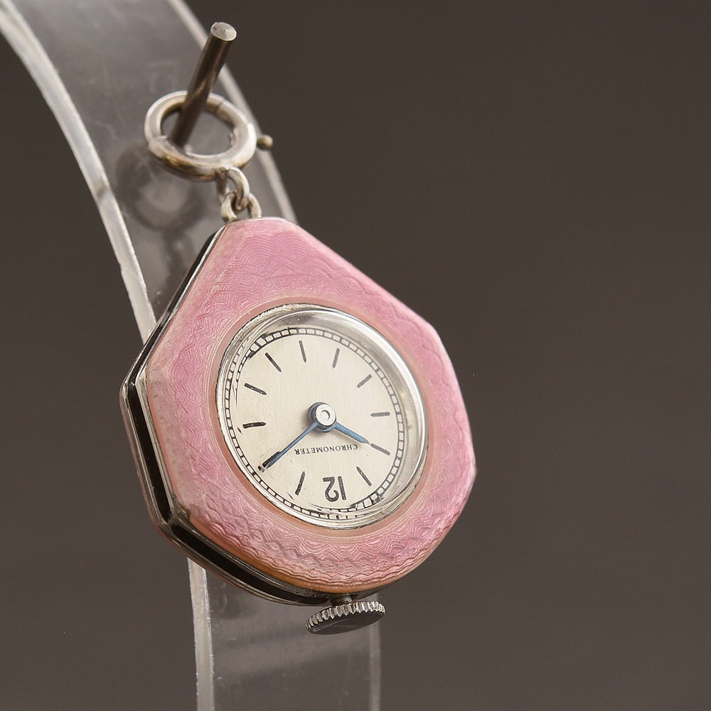 30s Swiss Ladies Guilloche/enamel Art Deco Pendant Watch