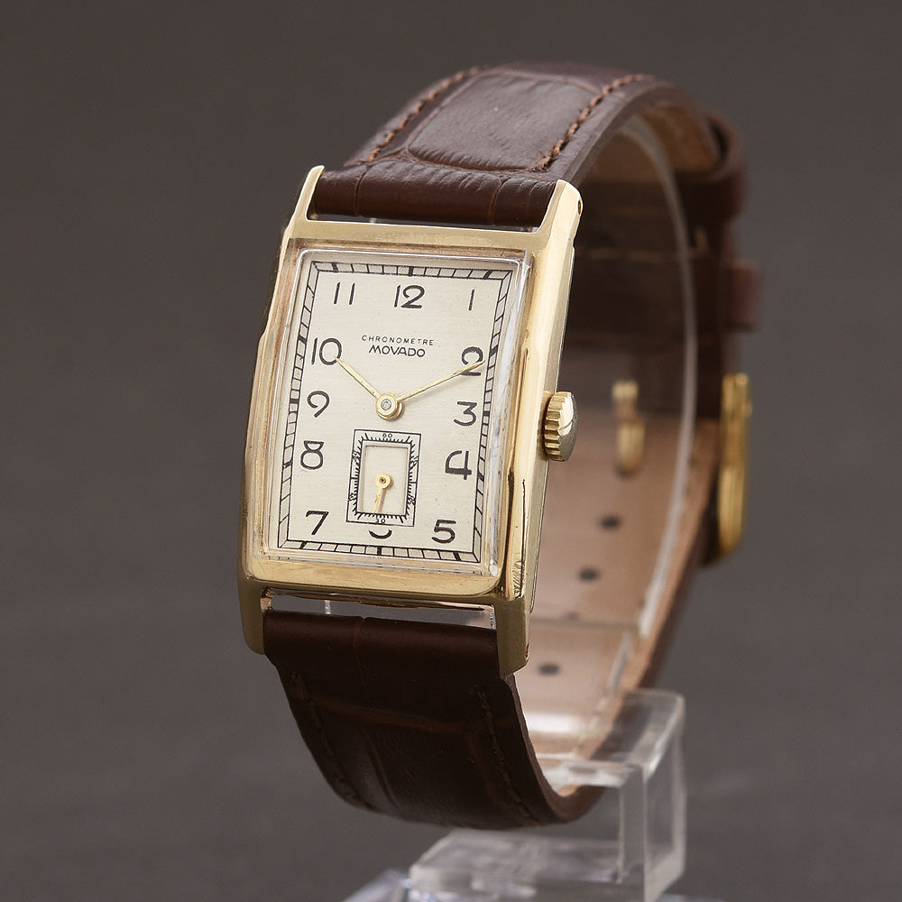 40s MOVADO 14K Gold Gents Art Deco Vintage Dress Watch