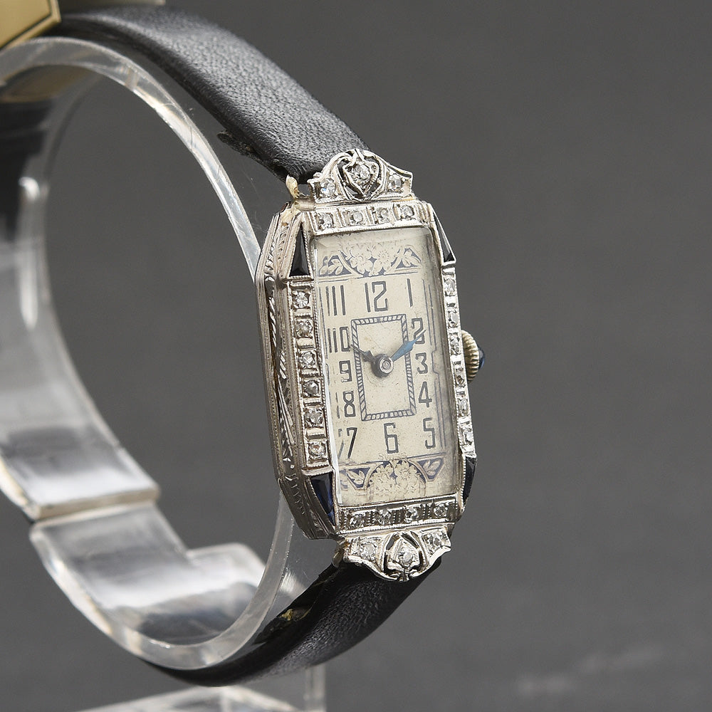 20s PIEDMONT Ladies Platinum Diamonds-Sapphires Art Deco Watch