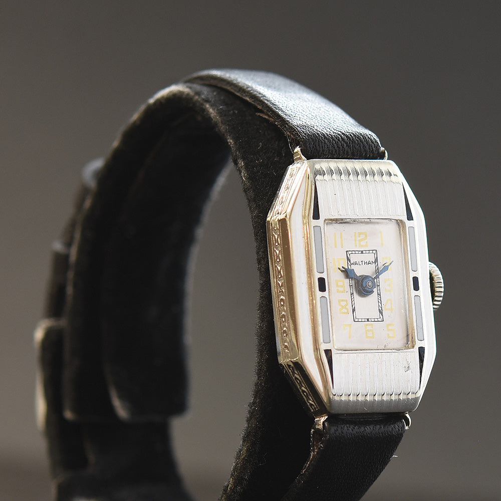 1929 WALTHAM USA Ladies 14K Gold/Enamel Art Deco Watch