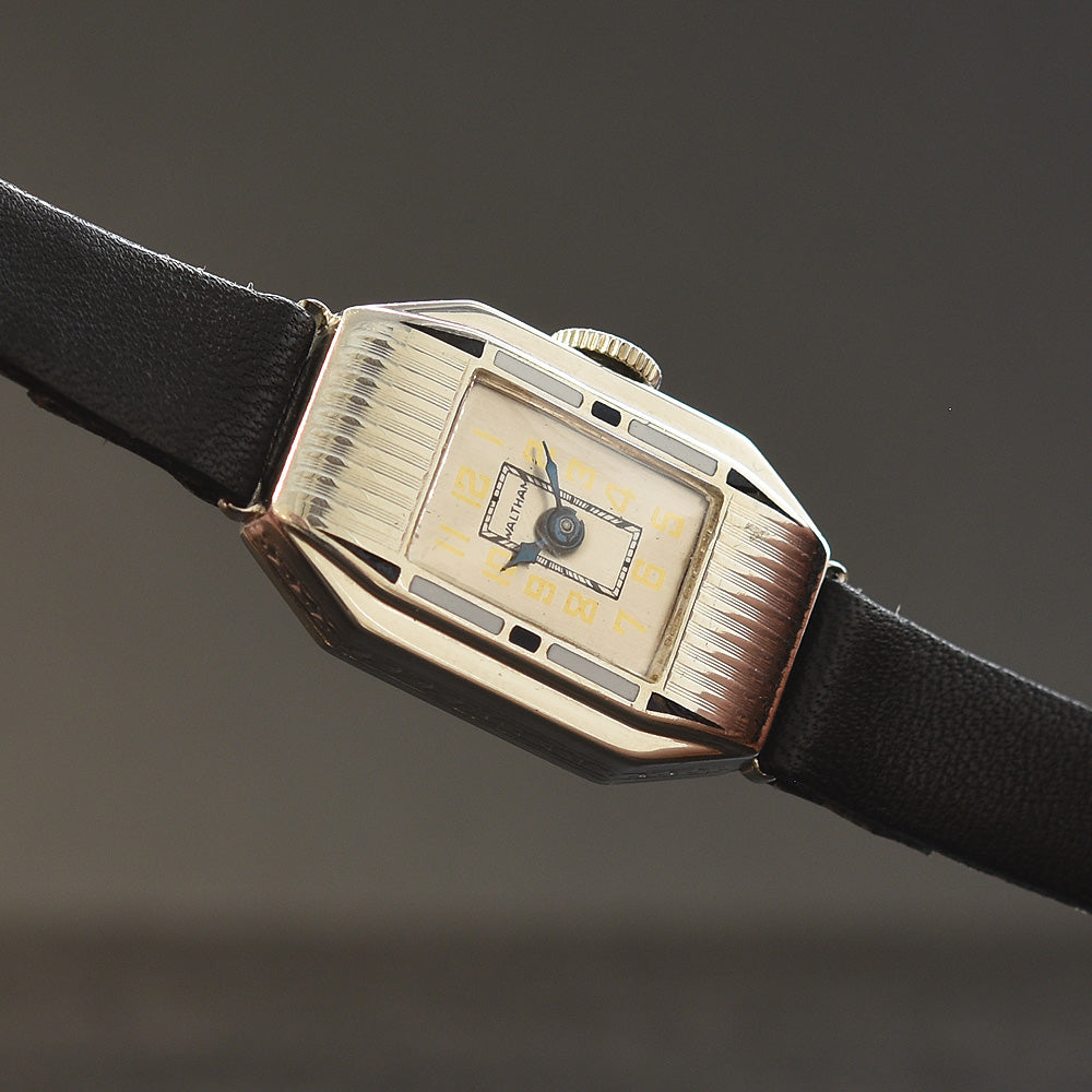 1929 WALTHAM USA Ladies 14K Gold/Enamel Art Deco Watch