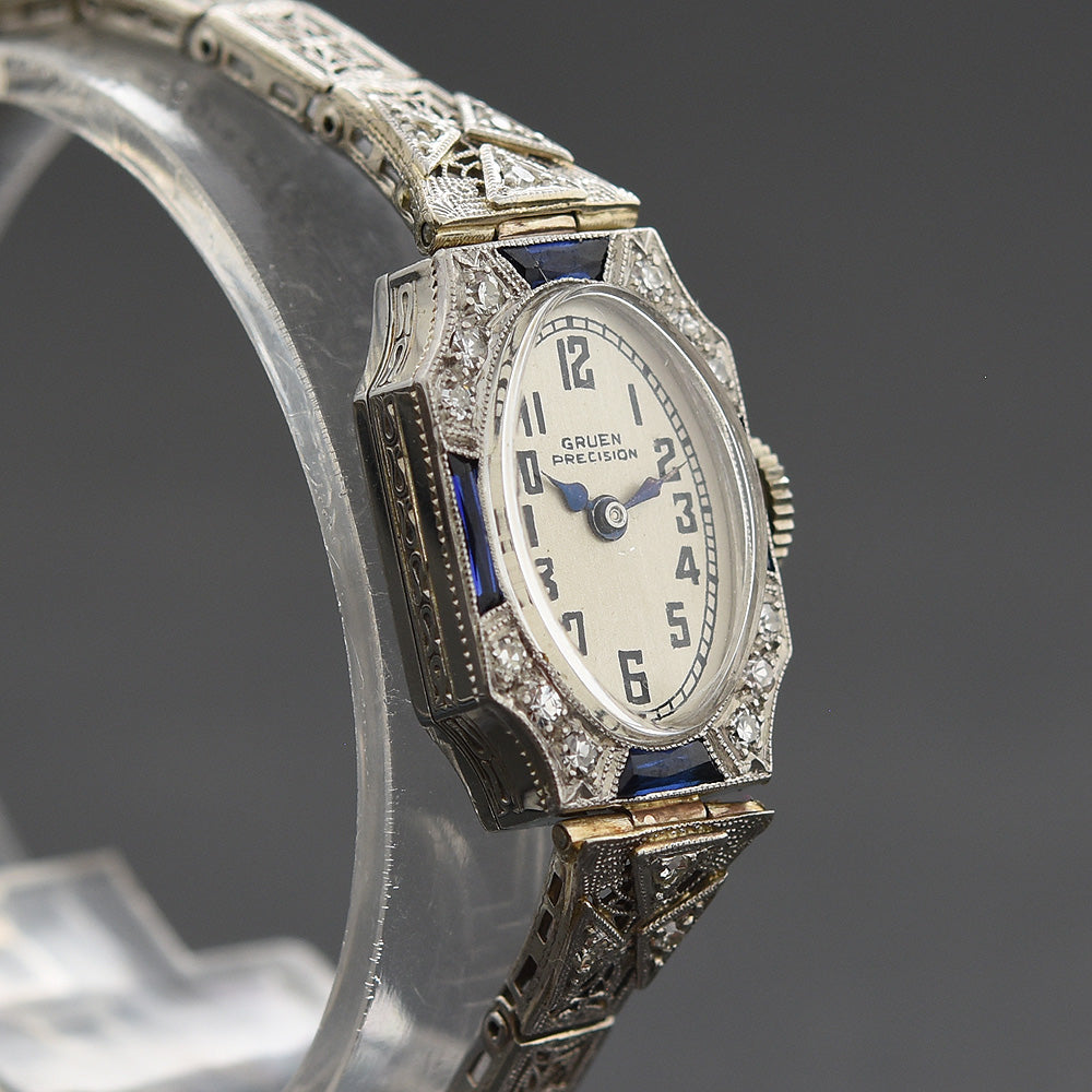 20s GRUEN 18K Gold, Diamonds&Sapphires Art Deco Ladies Watch