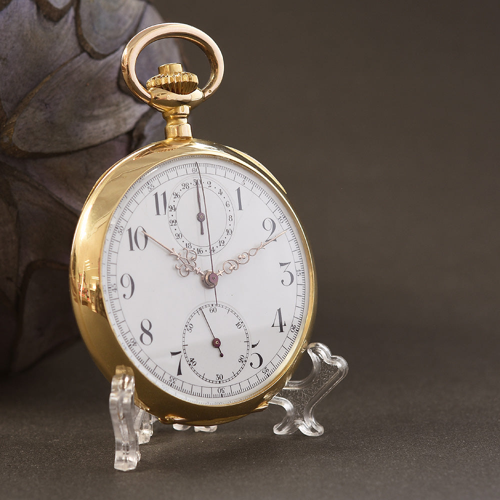 1920s VULCAIN Chronograph 18K Gold Swiss Pocket Watch