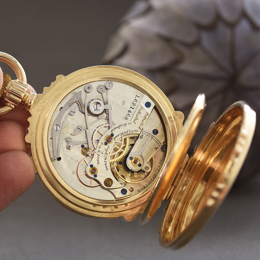 1908 Am. WALTHAM Chronograph (Model 1874) 18K Box Hinges Pocket Watch