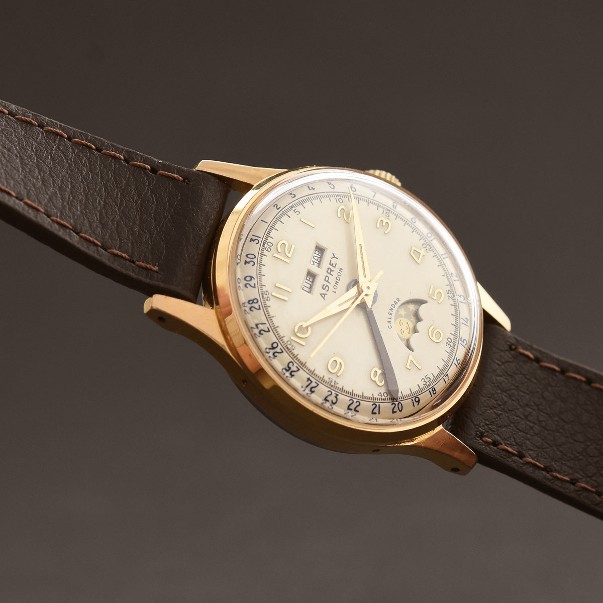50s ASPREY Gents Triple Calendar Moonphase Vintage Swiss Watch